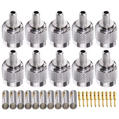 10Pcs TNC Male Plug Crimp Coax Connector For RG58 RG142 RG400 RG223 Cable US- • $14.89