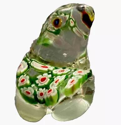 Vintage Art Glass Murano Millefiori Red Green Flowers Frog Paperweight 2 Inch • $12