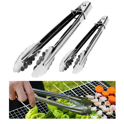 2 Kitchen Stainless Steel Tong 12  14  Set Food BBQ Salad Grill Serving Utility • $8.02