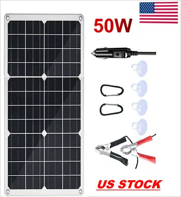 $34.99 • Buy 50W Solar Panel Kit 12V Trickle Charge Battery Charger Maintainer Marine RV Car