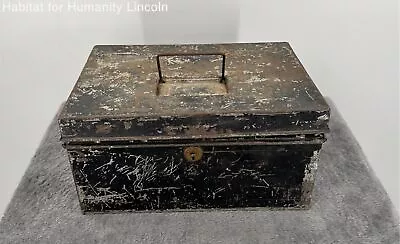 Vintage Metal Strong Box-Distressed Black-Cash-Documents & Jewelry Storage Safe • $26.34