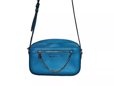 MICHAEL KORS L Jet Set East West LAGOON Leather Zip Chain Crossbody Handbag FS!! • $84.49