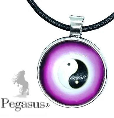 Pink Black White  Ying Yang Yin Yan Glass Cabochon Necklace • £6.99