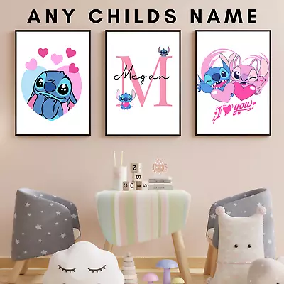 £6.99 • Buy Set Of 3 Personalised Disney Lilo And Stitch Wall Art Poster Print Girl Gift UK