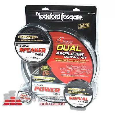 Rockford Fosgate RFK4D Complete Power Amplifier Install RCA Kit 4 AWG For Amps • $159.95