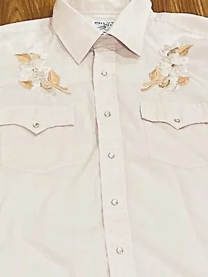 Vtg Silver Spur Western Shirt Mens 16 1/2 -34  M/L Embroidered Floral Pearl Snap • $21.99