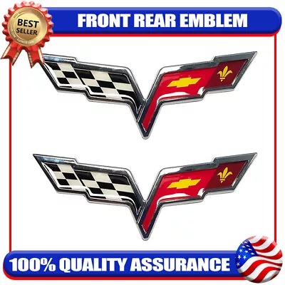 2PCS Front Hood Trunk Lid For Chevy C6 Corvette 2005-2013 Crossed Flags Emblem • $25.99