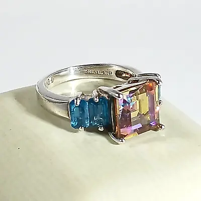 Mystic Topaz & Blue Topaz Sterling Silver 5 Stone Ring ~ Size 5 • $50