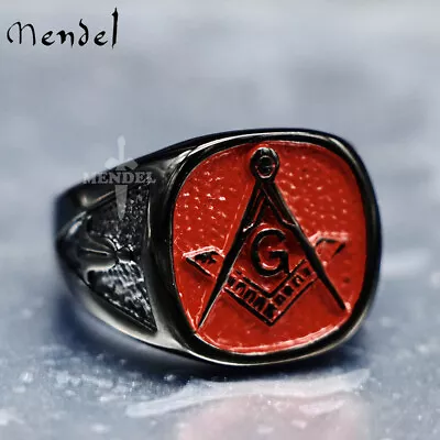 MENDEL Mens Black Freemason Masonic Ring For Men Stainless Steel Size 8 9 10-14 • $11.99