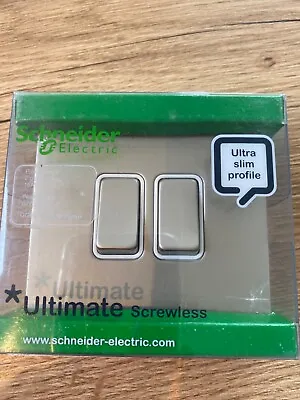 SCHNEIDER ULTIMATE SCREWLESS  2 GANG 2 WAY SWITCH Pearl Nickel White Interior • £10