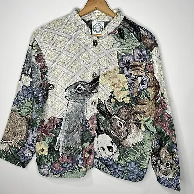 Sugar Street Weavers Vtg Rare Tapestry Bunny Cardigan Jacket Easter OS EUC • $99