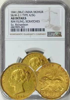 British India 1841 Victoria Gold Mohur Continuous Legend NGC AU DTLS. Provenance • $5995