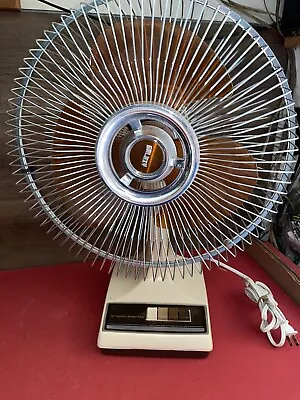 Vintage Galaxy Fan 12  Cream Brown Amber Oscillating 3 Speed Tested Works Great • $49.95