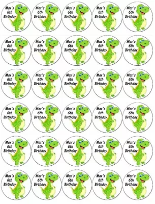 30 Personalised Dinosaur Birthday Cupcake Toppers Edible Wafer Paper Fairy Cakes • £2.50