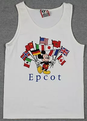 Vintage Disney Designs Epcot World Flags Mickey Mouse Tank Top Youth Large • $9.99