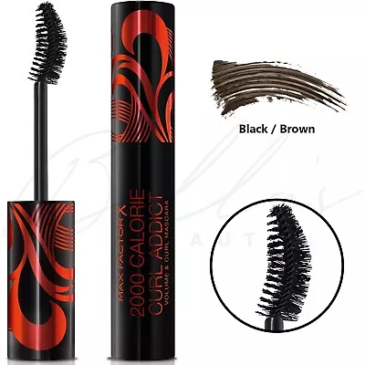 MAX FACTOR 2000 Calorie Curl Addict Mascara With Curved Brush - Black/Brown NEW • $14.99