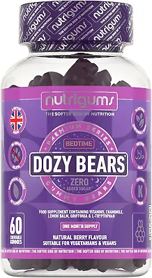 DOZYBEARS® 60 Vegan Gummy Bears Berry Support Rest & Sleep. Adults & Kids 12+Yrs • £10.73