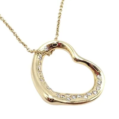 Authentic! Tiffany & Co Elsa Peretti 18k Yellow Gold Diamond Open Heart Necklace • $3800