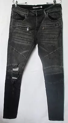 Crysp Denim Men's Skywalker Moto Distressed Rips Skinny Fit Stretch Black  Jeans • $20