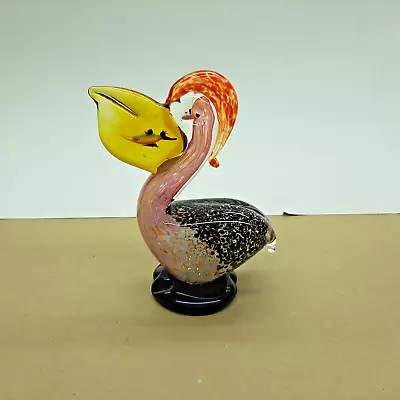 Vtg Murano Style Hand Blown Pelican Bird With Fish Art Glass Sculpture Figurine • $29.95