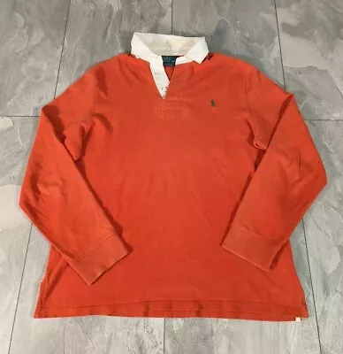 Polo Ralph Lauren Mens Rugby Long Sleeve Shirt / Size L / Orange / Vintage  • £29.89