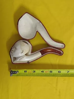 Meerschaum Pipe & Case African Black Young Man Repaired Amber Stem • $190