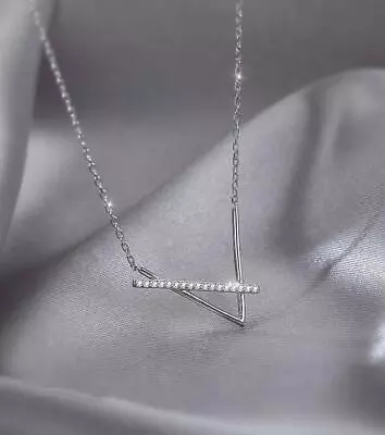 $9.99 • Buy  Elegant! Silver Pave Cubic Zirconia V-Shape Pendant Chain Necklace
