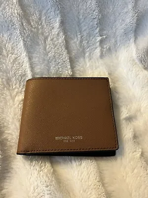 Michael Kors Mens Andy Luggage Brown Leather Billfold Wallet NWT!! • $28.90
