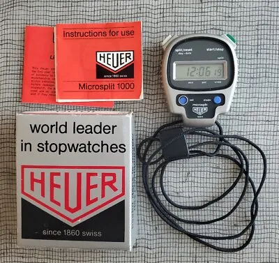  VINTAGE HEUER MICROSPLIT 1000 Stopwatch Complete Box Manual  • $50