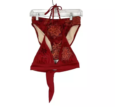 Victoria's Secret Bikini Set Top & Bottom Size Small Padded Red Band Tie Back • $32.99