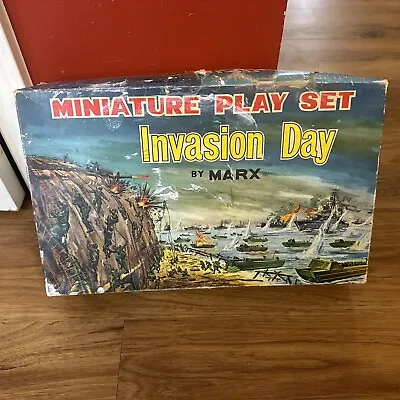 VINTAGE MARX MINIATURE PLAY SET:    INVASION DAY     EMPTY ORIGINAL BOX  1960's • $55