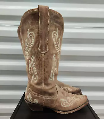 Corral Womens Honey Ivory Trim Cortez Cliff Snip Toe Cowboy Boots Size 7 M R1974 • $44.99