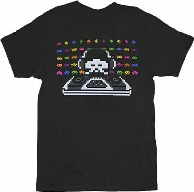 Adult Men's Arcade Video Game Space Invaders Cosmic DJ Black T-shirt Tee • $22.95