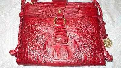 Brahmin Cranberry Mojito Braided Strap Reptile Embossed Leather Crossbody Vtg • $29.99