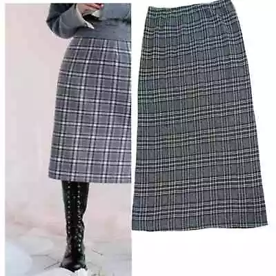 PLUS Size Kristin Nicole Gray Plaid Checkered Long Skirt Wool Look Sz 1x • $47