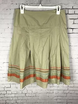 Merona Skirt Size 6 Women's Beige Peasant Country Pleated Embroidered (a92) • $8.39