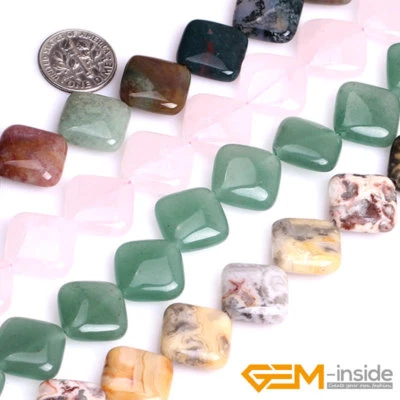 $10.75 • Buy Natural 16mm Assorted Stones Square Beads For Jewelry Making Strand 15  YB