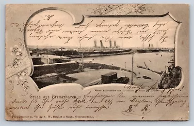 Postcard Germany Gruss Aus Bremerhaven Ship Kaiser Wilhelm Der Grosse 1901 AD25 • $12.99