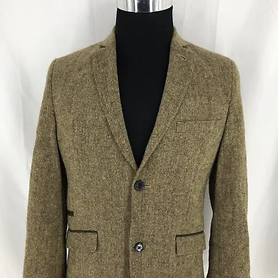 Topman Yellow Brown Tweed Blazer Sport Coat Two Button Jacket 38 Wool Blend • $33.47