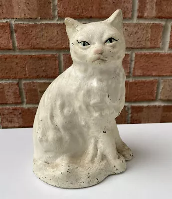 Vintage Original Creations Co #402 Cast Iron Sitting White Cat Doorstop 1930s • $300