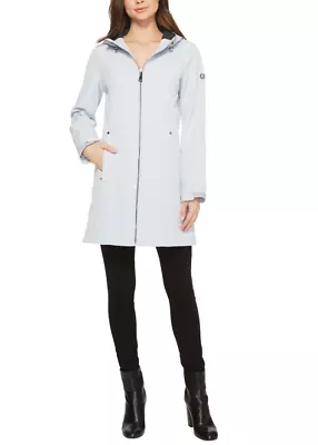 Calvin Klein Womens Powder Blue Softshell Hooded Zip Front Coat Sz XS 3792 • £136.62