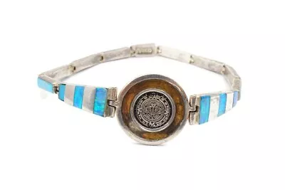 Vintage Mexico Sterling Silver 925 Opal Bracelet 7.5  Aztec • $84.99