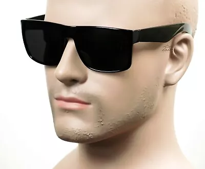 Large Square Cholo Sunglasses Super Dark OG LOC Style Gangster Black/Glossy 33SD • $8.99