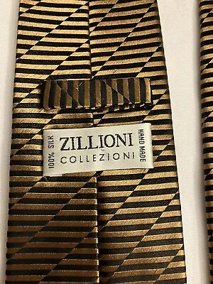 Zillioni Collezioni Men’s Tie 100% Silk Handmade Striped Gold/black • $20