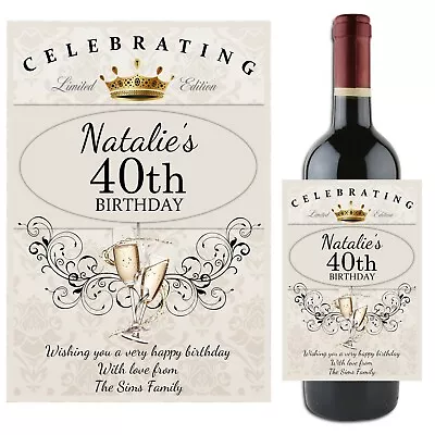 £3 • Buy Personalised Happy 18th 21st 30th 40th Birthday Wine Champagne Bottle Label N64
