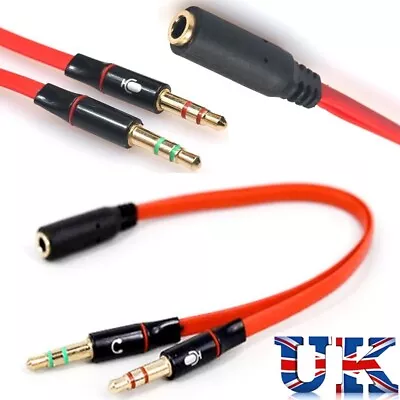 3.5mm Y Splitter 2 Jack Male To 1 Female Headphone Mic Audio Adapter Cable Wire • £2.99