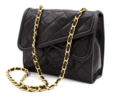 $1388 • Buy CHANEL Matelasse Shoulder Bag Chain Double Flap Lambskin Black Vintage Authentic