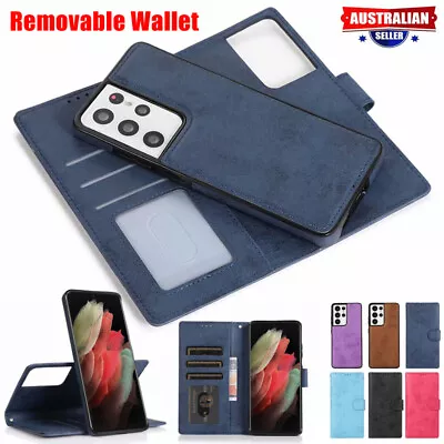 For Samsung S23 S22 S21 Ultra FE Note20 Case Removable Leather Flip Wallet Cover • $16.89