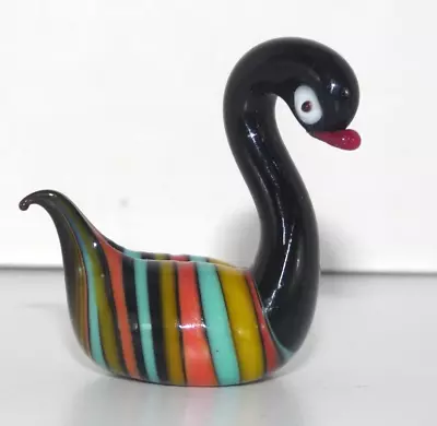 Murano Lampwork Blown Art Glass Black Swan ~ Black With Multi Stripes • $19.95