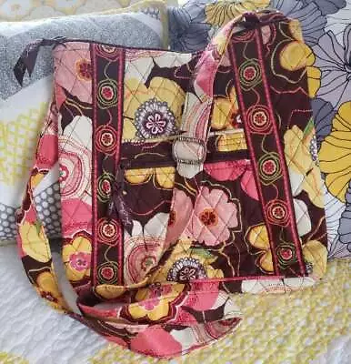 Vera Bradley Buttercup Hipster Shoulder Bag Purse Brown Yellow Pink Floral Print • $36.75